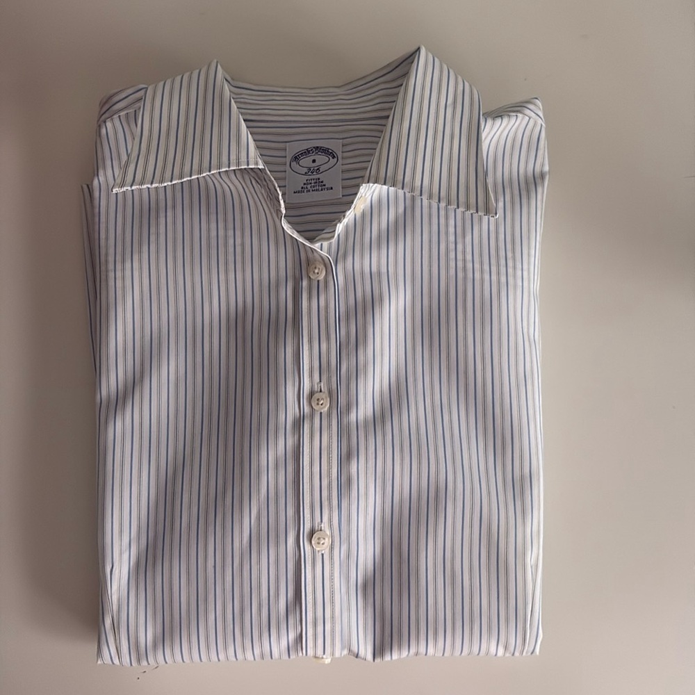 Brooks Brothers Fitted Non-Iron All Cotton Grey Striped Women's Top 8